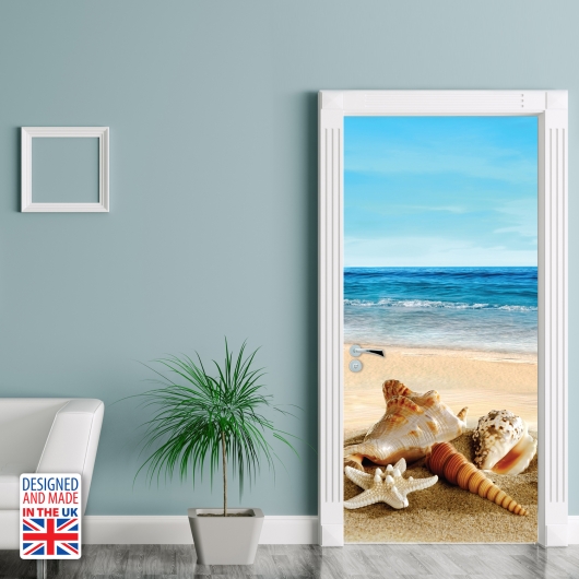 Nalepka za vrata Školjke na plaži (90x200 cm)