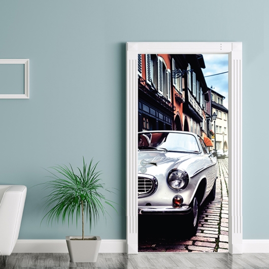 Nalepka za vrata Vintage avto (90x200 cm)