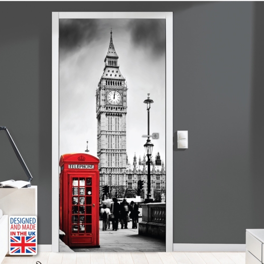 Nalepka za vrata Telefonska govorilnica in Big Ben (90x200 cm)