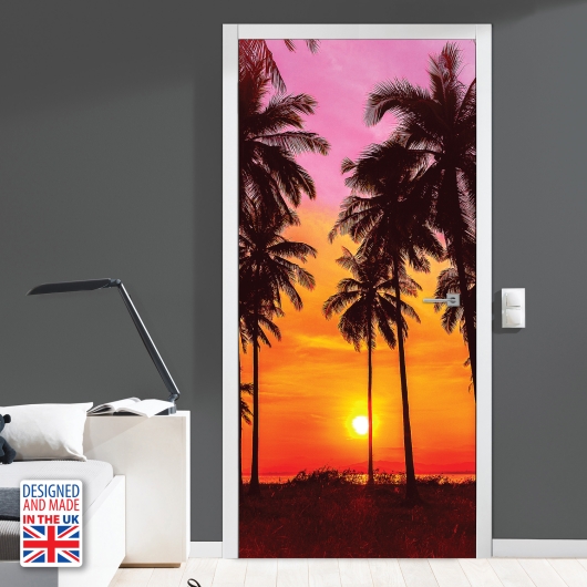 Nalepka za vrata Tropski sončni zahod (90x200 cm)